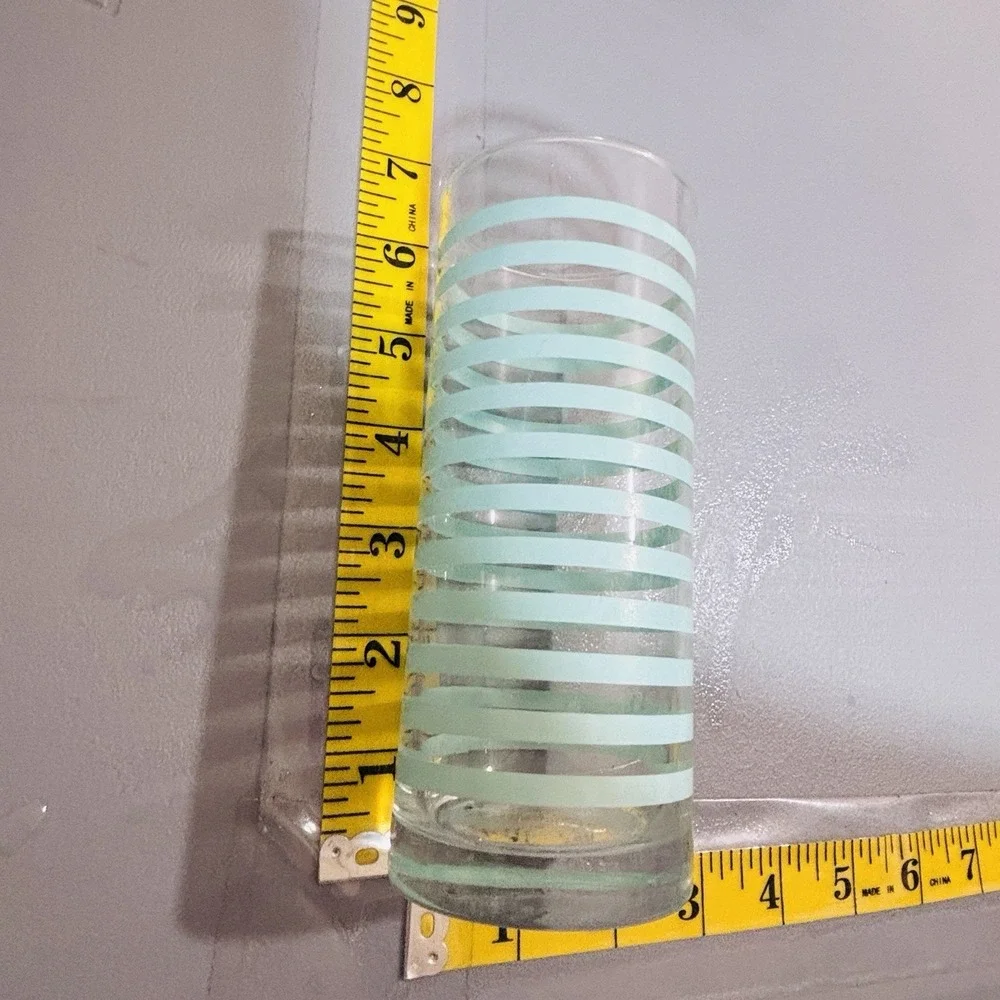 2 Libbey Vintage Mid Century Modern Retro Teal Pink Striped Highball Bar Glasses